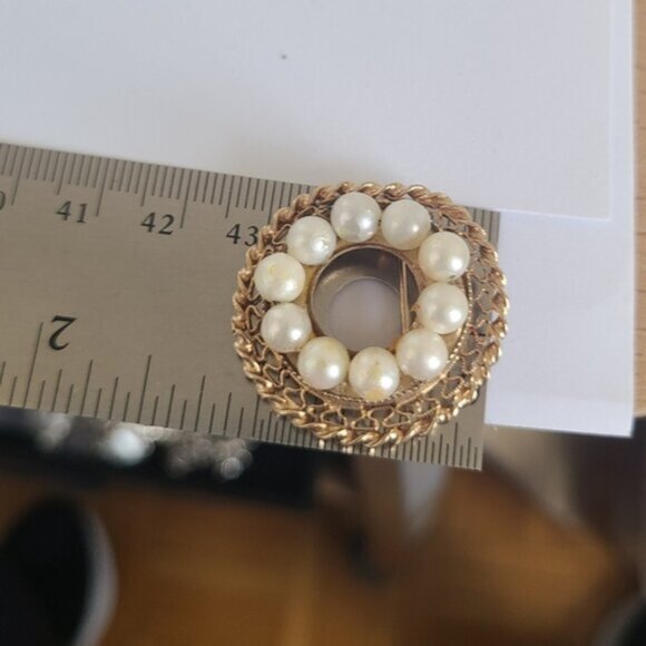 Vintage Boho Baroque Catamore 12K Gold Filled Round Circle Pearl Wreath Brooch - Picture 9 of 9